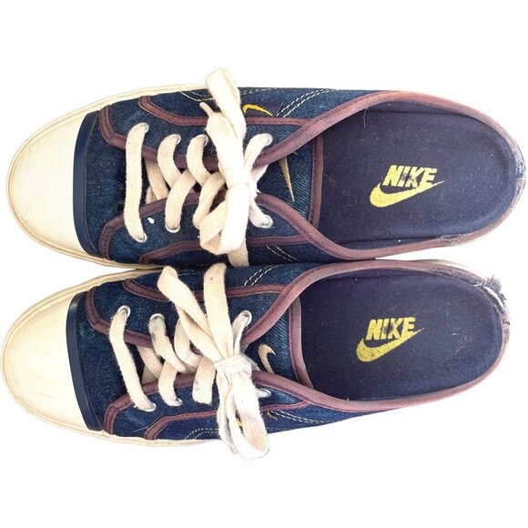 Vintage Nike Denim Sneakers With Cream Laces & Brown Trim - Casual Retro Style 9 - Picture 9 of 12